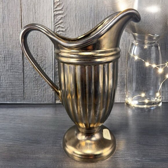 Haeger Art Pottery Bronzed Metallic Glaze Urn Pitcher Footed Vase Vintage - Picture 1 of 16